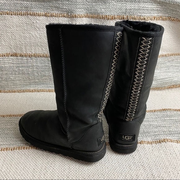 UGG Black Leather Embroidered Stitch Boho Boots - Picture 11 of 16